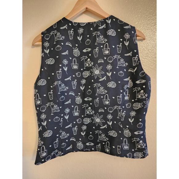 SPENSER JEREMY 100% Silk Vest With Whimsical Black and White Print Size L - Picture 2 of 5